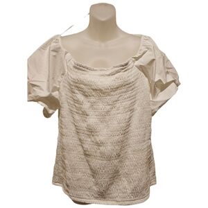 INC Women's Washed White Smocked Puff-Sleeve Off-The-Shoulder Top, Sz XL